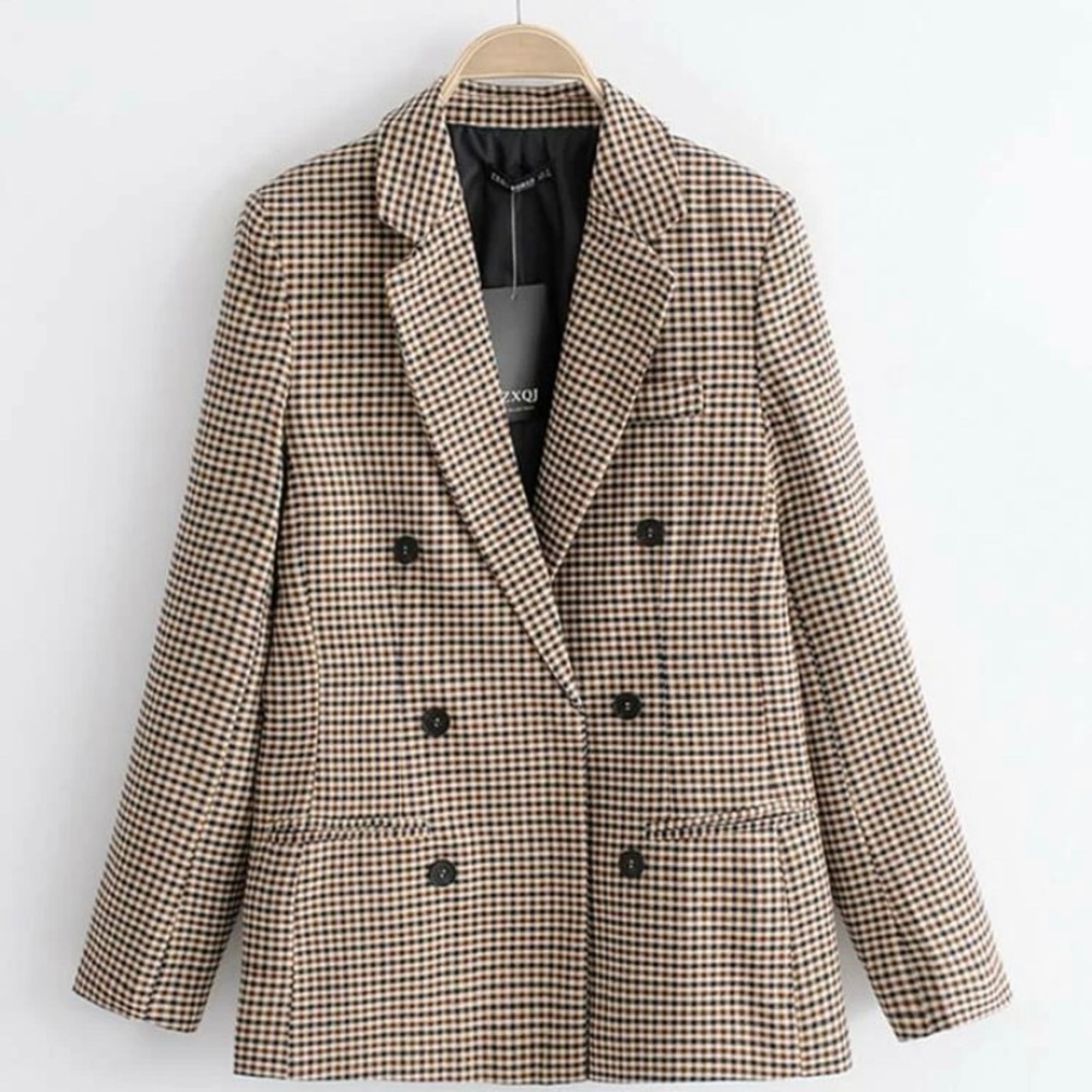 plaid lappel double breasted blazer
